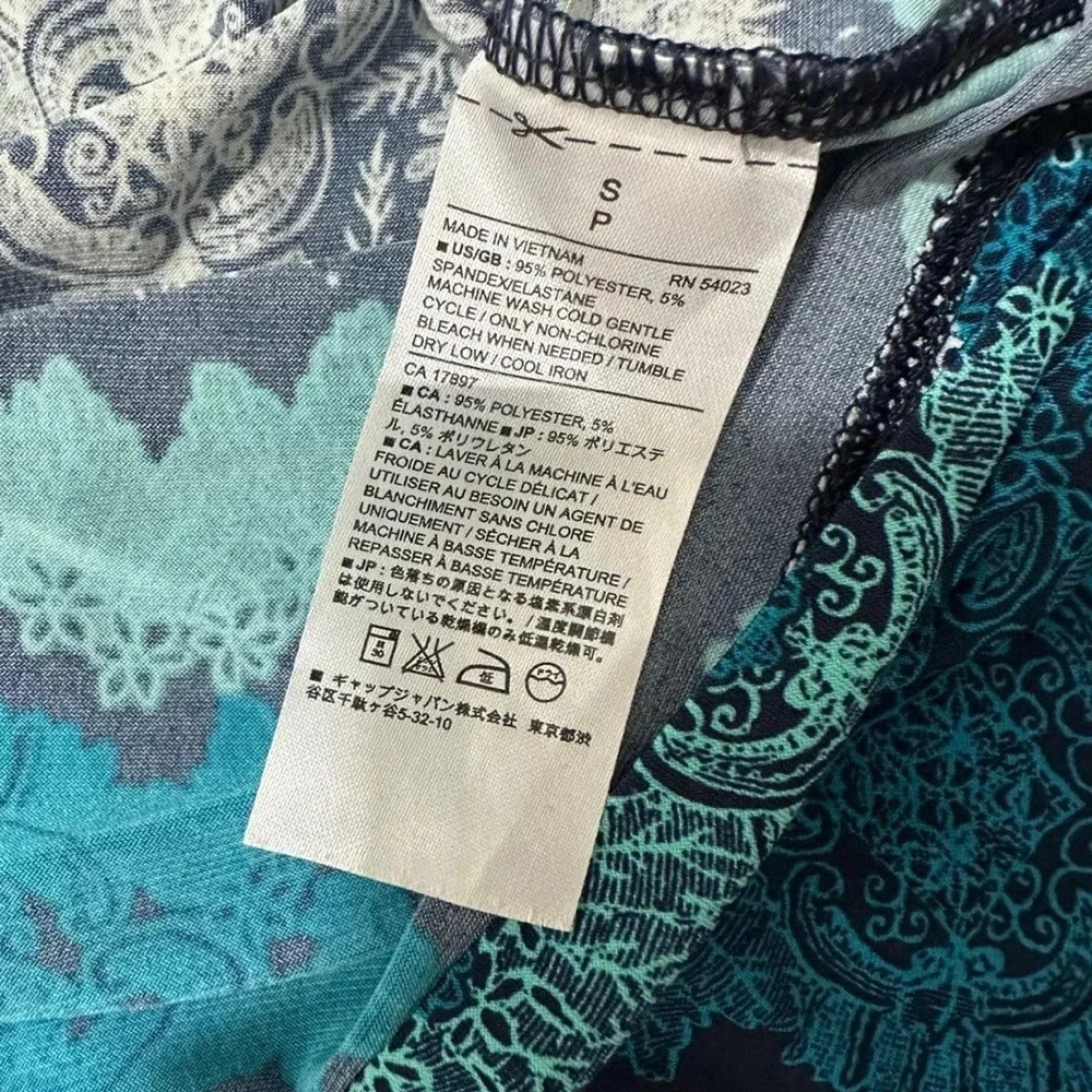 BANANA REPUBLIC Blue Black floral paisley Shift dress Waist Tie Long Sleeve Sz S - Picture 6 of 6